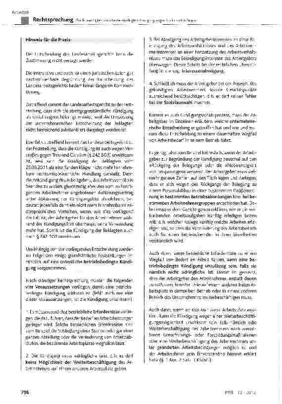 Vorschauseite 6: Zur Treuwidrigkeit einer betriebsbedingten Kündigung wegen StationsschließungenKSchG § 1 Abs. 1 und Abs. 2 Satz 1, § 4 Satz 1, § 7; § 242 BGB; BetrVG § 102 Abs. 5
