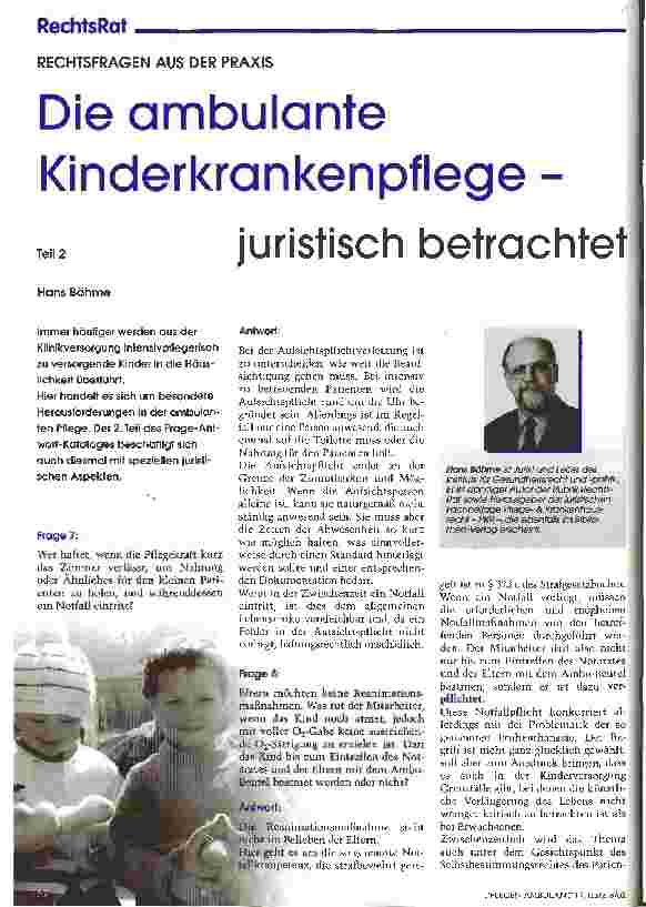 Vorschauseite 1: Die ambulante Kinderkrankenpflege - juristisch betrachtet Rechtsfragen aus der Praxis