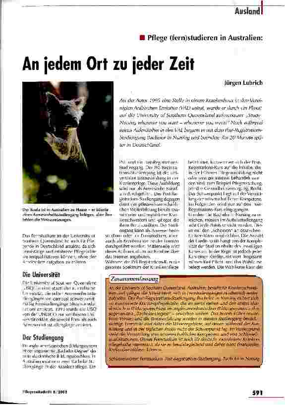 Vorschauseite 1: An jedem Ort zu jeder Zeit Pflege (fern)studieren in Australien