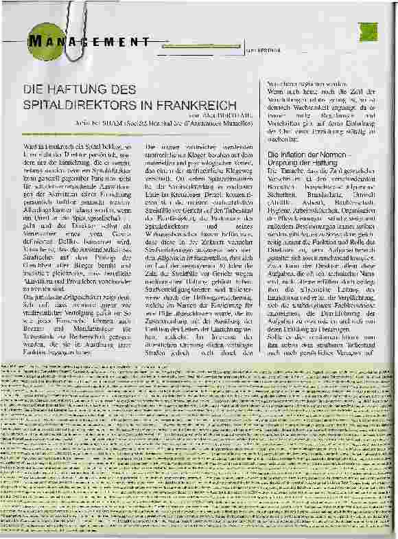 Vorschauseite 1: DIE HAFTUNG DES SPITALDIREKTORS IN FRANKREICH