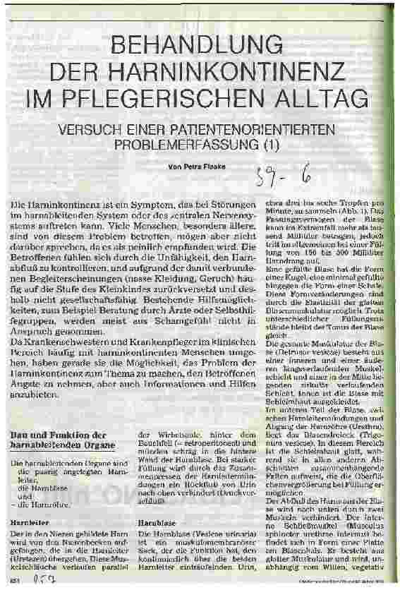 Vorschauseite 1: Behandlung der Harninkontinenz im pflegerischen Alltag Versuch einer patientenorientierten Problemerfassung (1)
