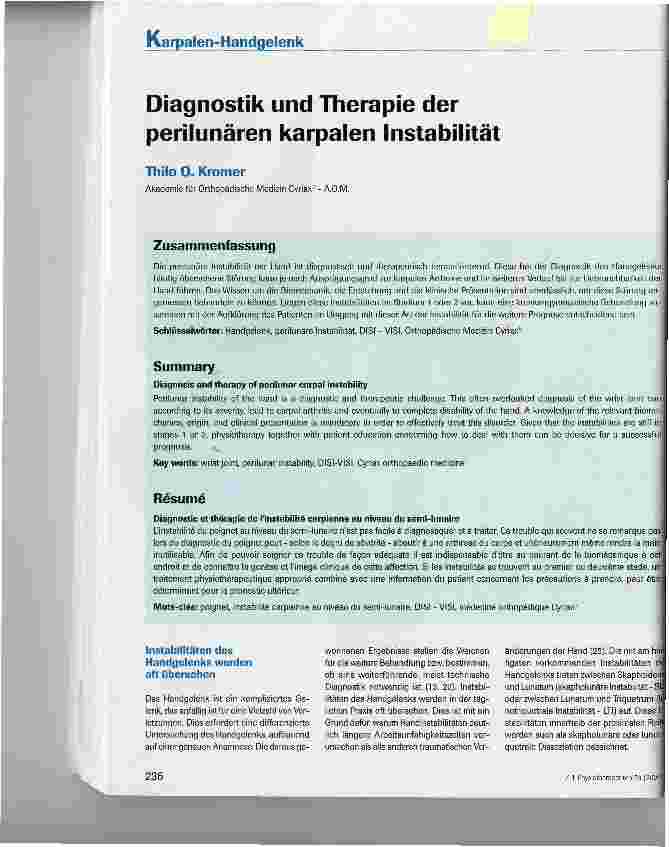 Vorschauseite 1: Diagnostik und Therapie der perilunären karpalen Instabilität