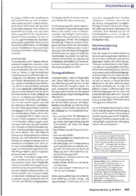 Vorschauseite 4: Gesund und motiviert ins Rentenalter Praxisbeispiele für einealternsgerechte Arbeitsgestaltung in der Krankenund Altenpflege