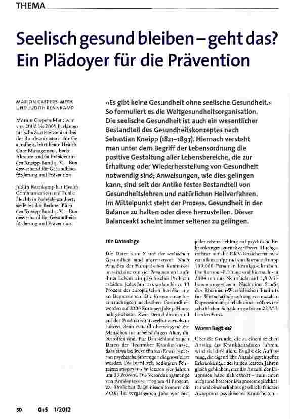 Vorschauseite 1: Seelisch gesund bleiben-geht das? Ein Plädoyer für die Prävention