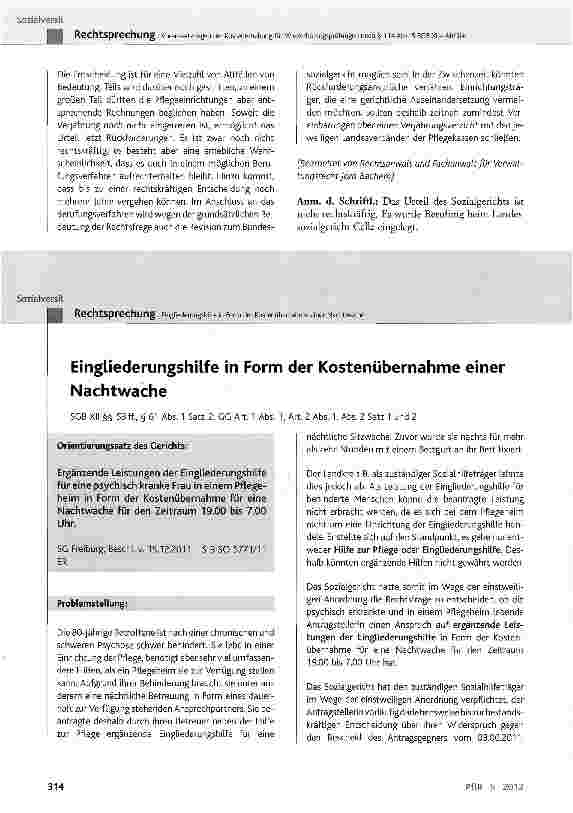 Vorschauseite 1: Eingliederungshilfe in Form der Kostenübernahme einer Nachtwache