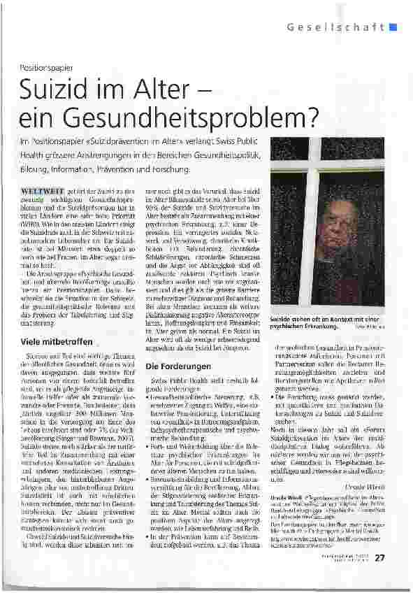 Vorschauseite 1: Suizid im Alter-ein Gesundheitsproblem?