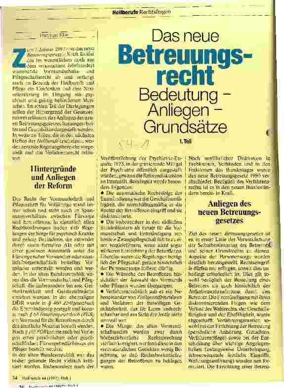 Vorschauseite 1: Das neue Betreuungsrecht - Bedeutung, Anliegen und Grundsätze 1. Teil