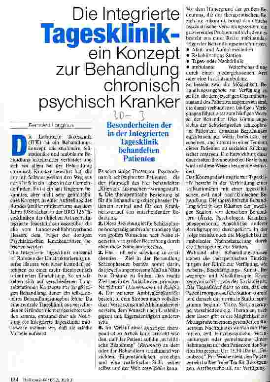 Vorschauseite 1: Die Integrierte Tagesklinik - ein Konzept zur Behandlung chronisch psychisch Kranker