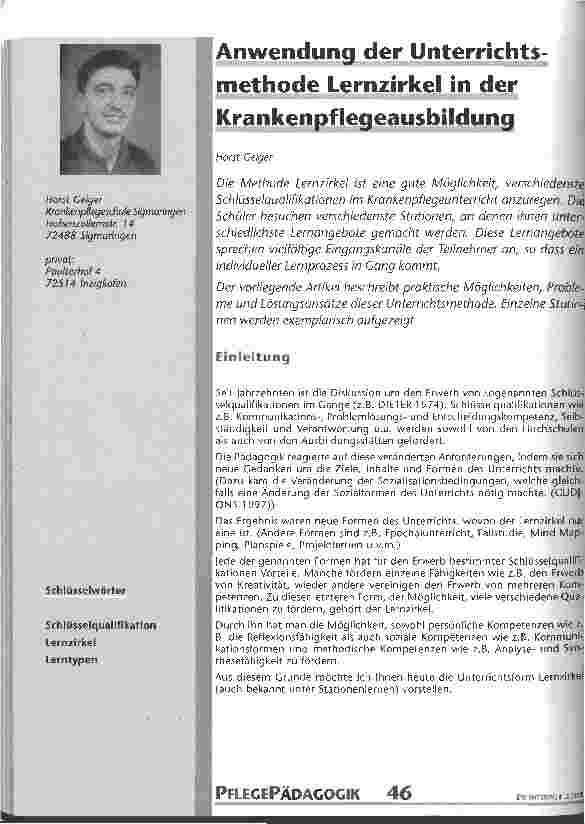 Vorschauseite 1: Anwendung der Unterrichtsmethode Lernzirkel in der Krankenpflegeausbildung