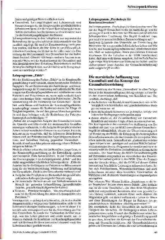 Vorschauseite 3: Stellenwert des Themas Gesundheit in der Krankenpflegeausbildung der DDR