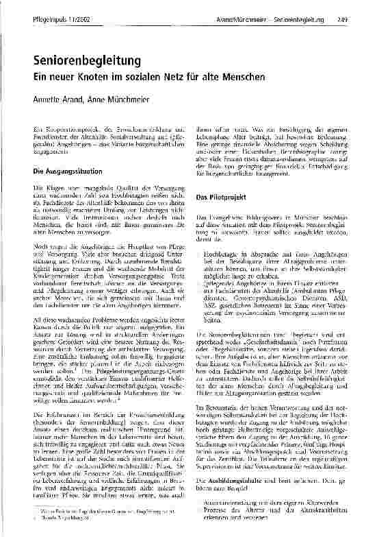 Vorschauseite 1: Seniorenbegleitung Ein neuer Knoten im sozialen Netz für alte Menschen