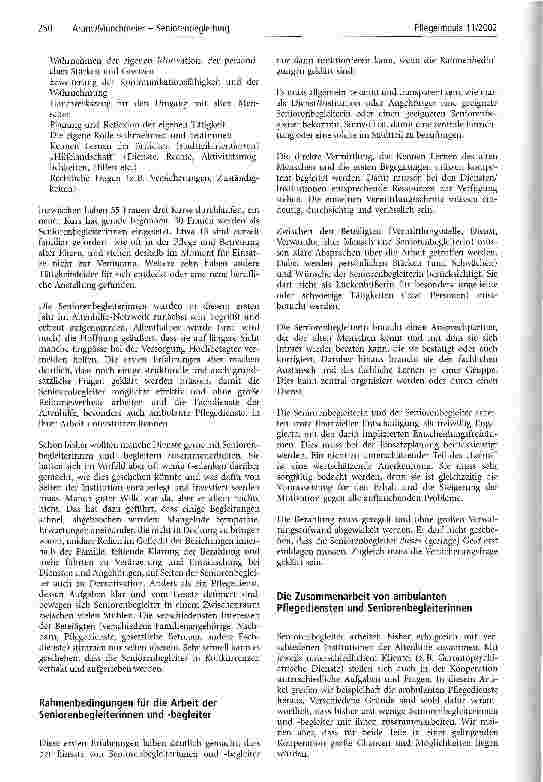 Vorschauseite 2: Seniorenbegleitung Ein neuer Knoten im sozialen Netz für alte Menschen