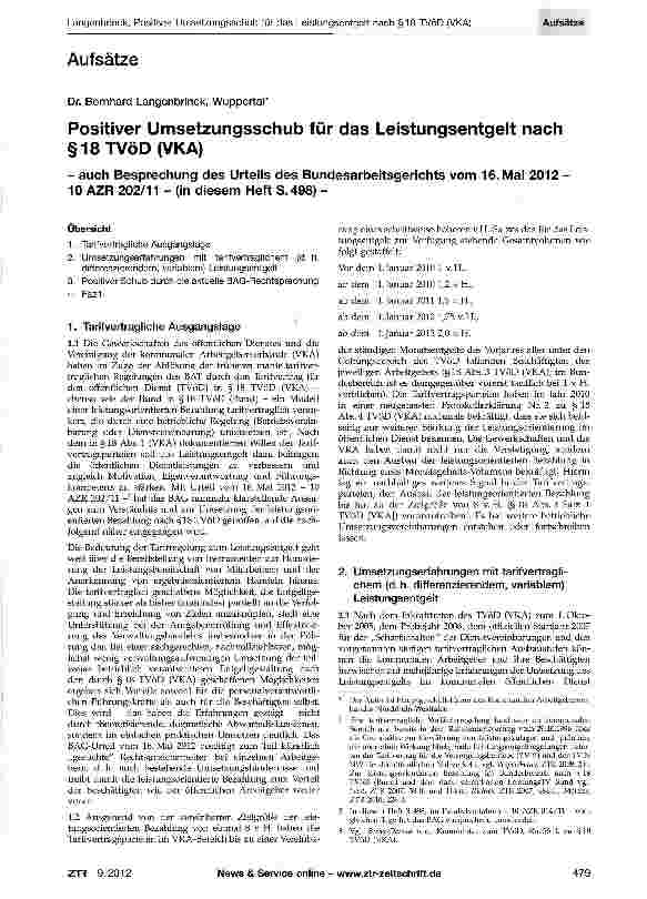 Vorschauseite 1: Positiver Umsetzungsschub für das Leistungsentgelt nach §18 TVöD (VKA)