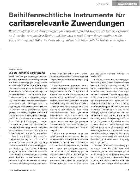 Vorschauseite 1: Beihilfenrechtliche Instrumente für caritasrelevante Zuwendungen