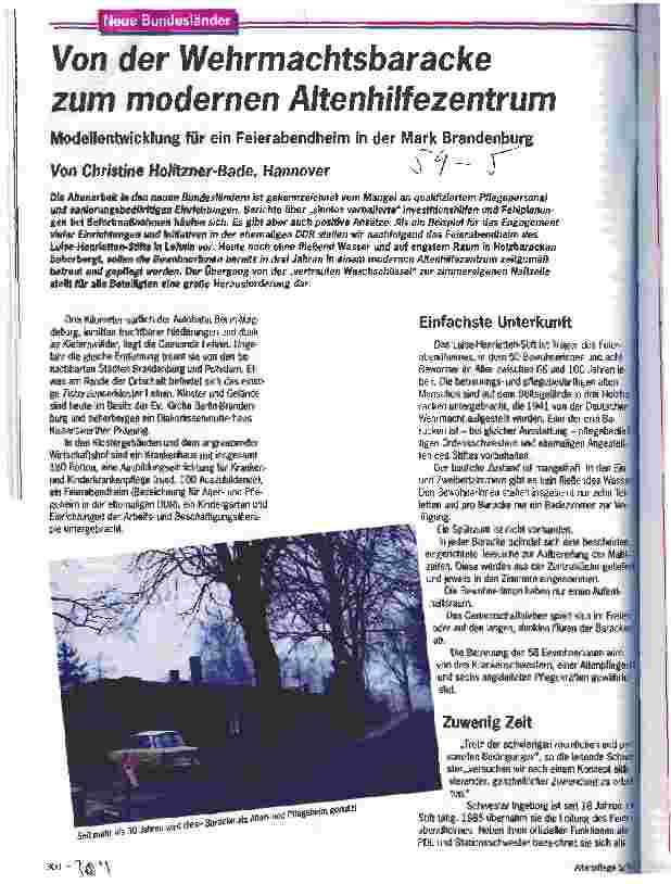 Vorschauseite 1: Von der Wehrmachtsbaracke zum modernen Altenhilfezentrum Modellentwicklung für ein Feierabendheim in der Mark Brandenburg