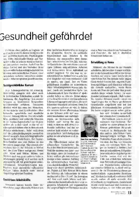 Vorschauseite 2: Wenn der Überlebenskampf die Gesundheit gefährdet Kosova-schweizerische ArbeitsmigrantInnen