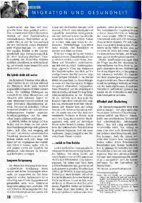 Vorschauseite 5: Wenn der Überlebenskampf die Gesundheit gefährdet Kosova-schweizerische ArbeitsmigrantInnen