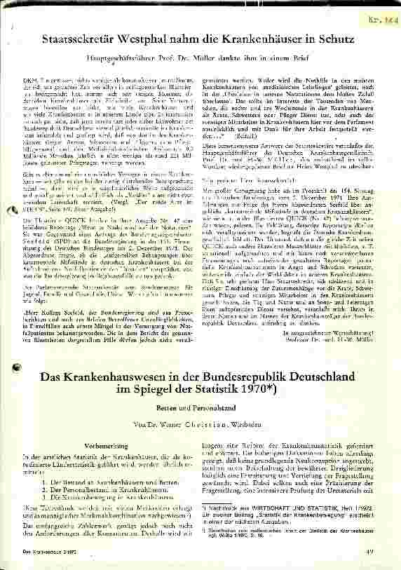 Vorschauseite 1: Das Krankenhauswesen in der BRD im Spiegel der Statistik 1970