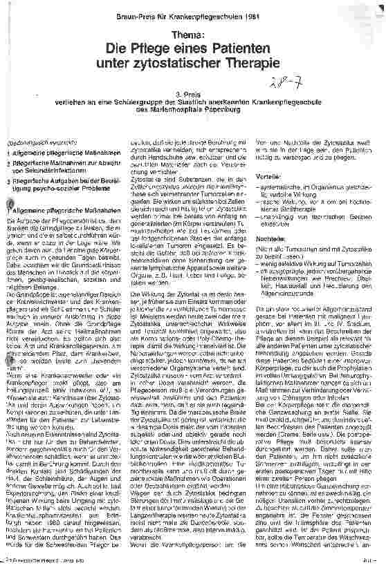 Vorschauseite 1: Die Pflege eines Patienten unter zyostatischer Therapie