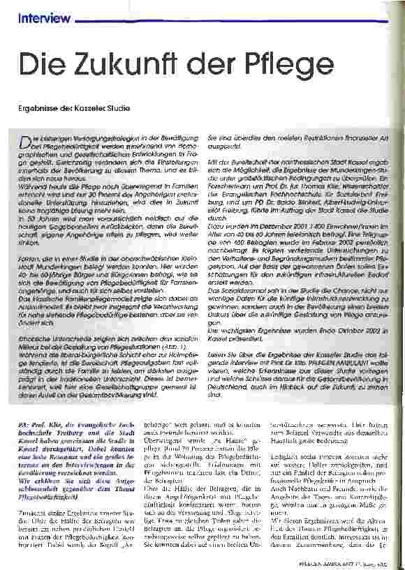 Vorschauseite 1: Die Zukunft der Pflege