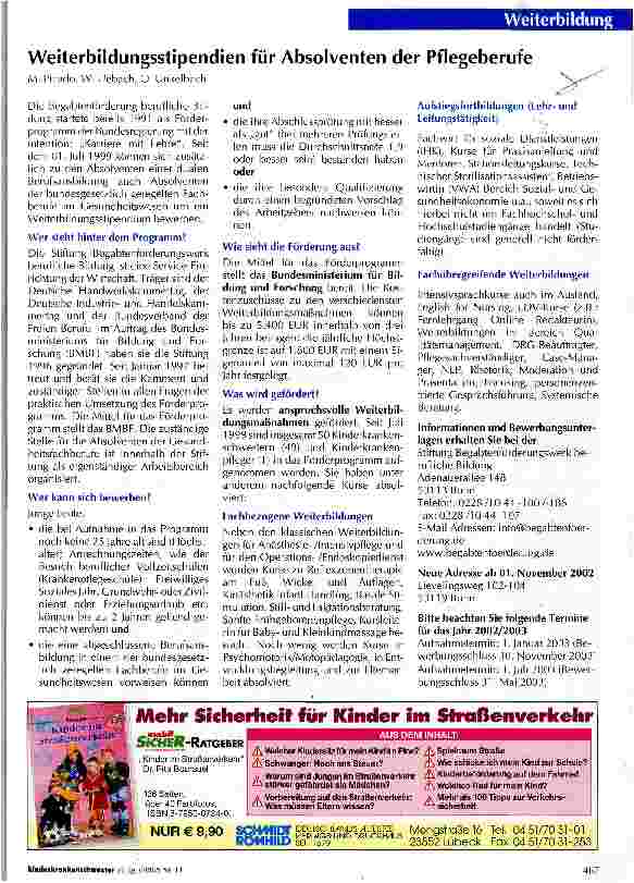 Vorschauseite 1: Weiterbildungsstipendien für Absolventen der Pflegeberufe