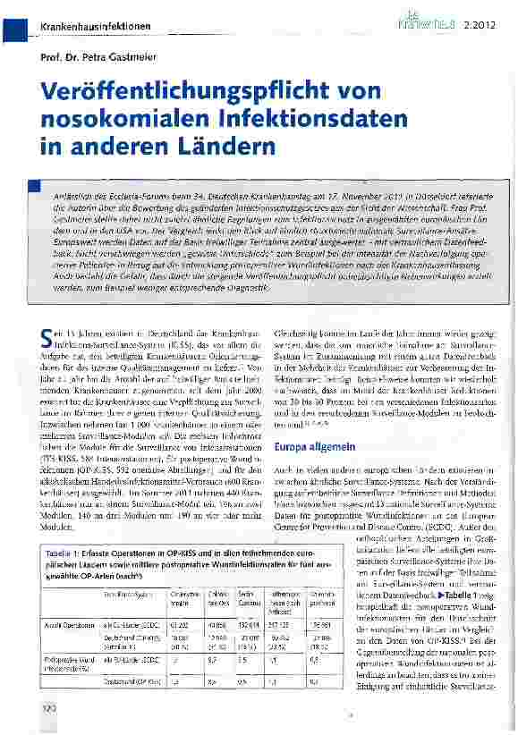 Vorschauseite 1: Veröffentlichungspflicht von nosokomialen Infektionsdaten in anderen Ländern