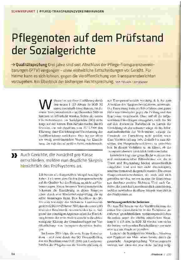 Vorschauseite 1: Pflegenoten auf dem Prüfstand der Sozialgerichte
