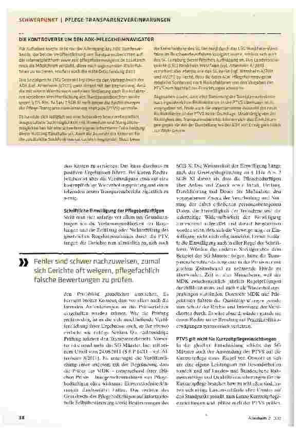 Vorschauseite 5: Pflegenoten auf dem Prüfstand der Sozialgerichte