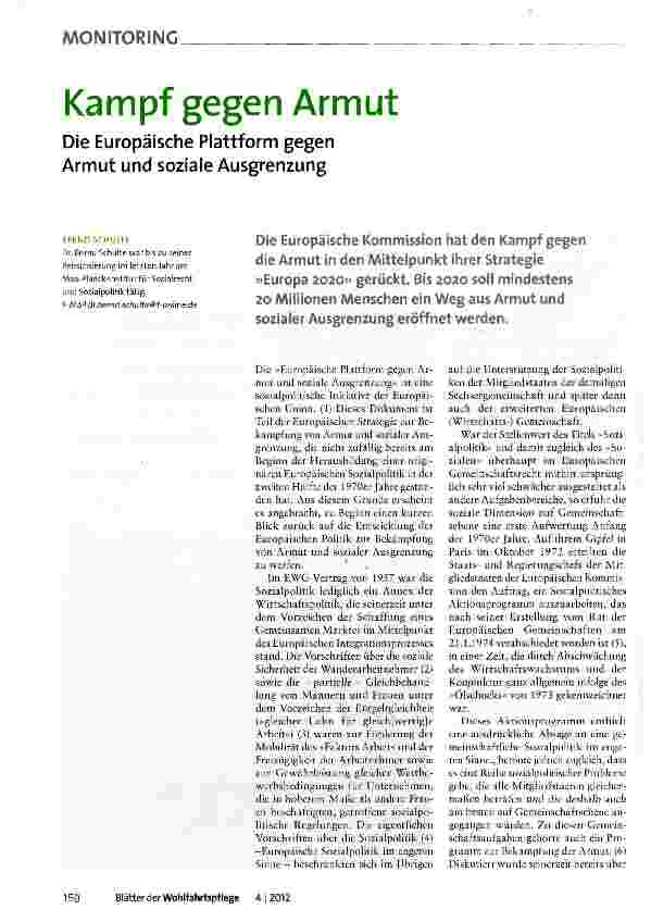 Vorschauseite 1: Kampf gegen Armut Die Europäische Plattform gegen Armut und soziale Ausgrenzung