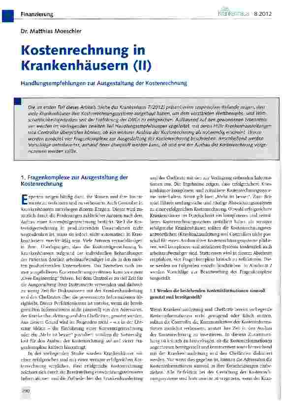 Vorschauseite 1: Kostenrechnung in Krankenhäusern (II)