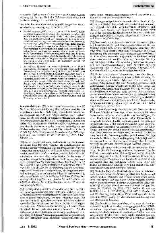 Vorschauseite 2: Vertretungsbefristung Rahmenvereinbarung über befristete Arbeitsverhältnisse v. 18.3.1999 (Anhang der RL 1999/70/EG des Rates vom 28.6.1999) §5 Nr. 1 Buchst, a; TzBfG § 14 Abs. 1…