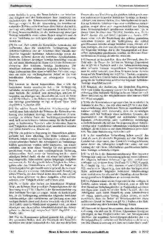 Vorschauseite 3: Vertretungsbefristung Rahmenvereinbarung über befristete Arbeitsverhältnisse v. 18.3.1999 (Anhang der RL 1999/70/EG des Rates vom 28.6.1999) §5 Nr. 1 Buchst, a; TzBfG § 14 Abs. 1…