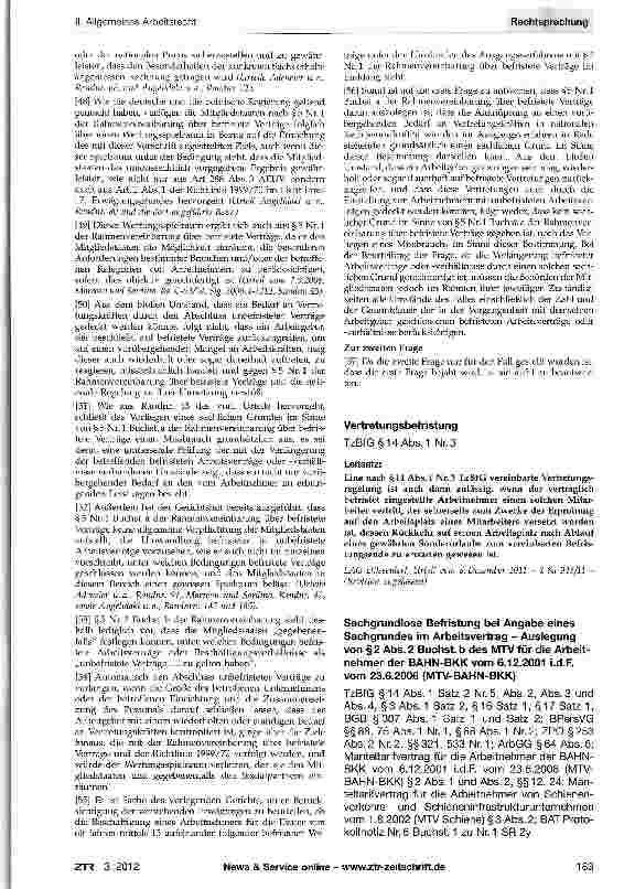 Vorschauseite 4: Vertretungsbefristung Rahmenvereinbarung über befristete Arbeitsverhältnisse v. 18.3.1999 (Anhang der RL 1999/70/EG des Rates vom 28.6.1999) §5 Nr. 1 Buchst, a; TzBfG § 14 Abs. 1…