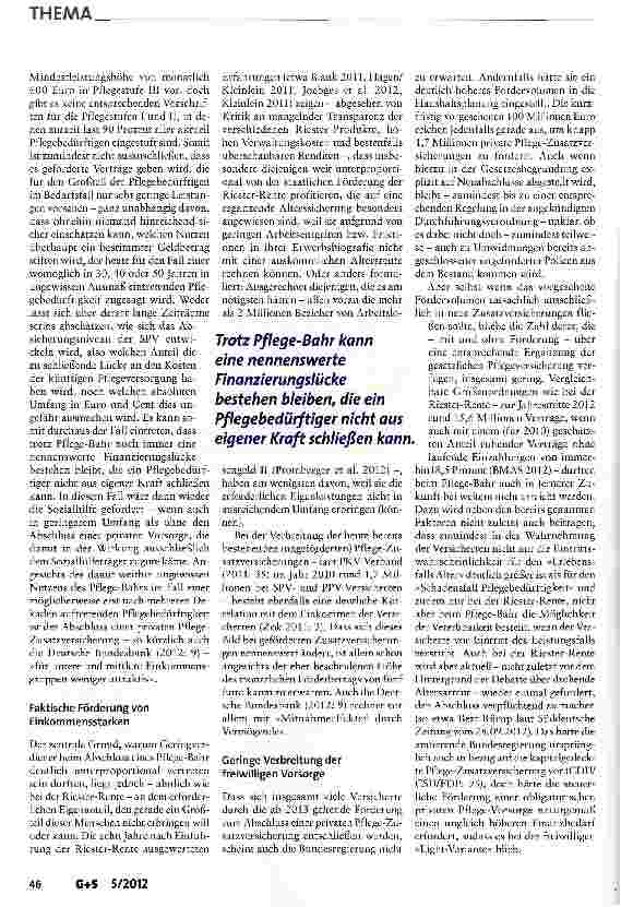 Vorschauseite 6: Der Pflege-Bahr: zum Schaden der Sozialen Pflegeversicherung und ihrer Versicherten