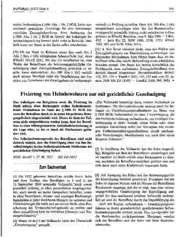 Vorschauseite 1: Fixierung von Heimbewohnern nur mit gerichtlicher Genehmigung