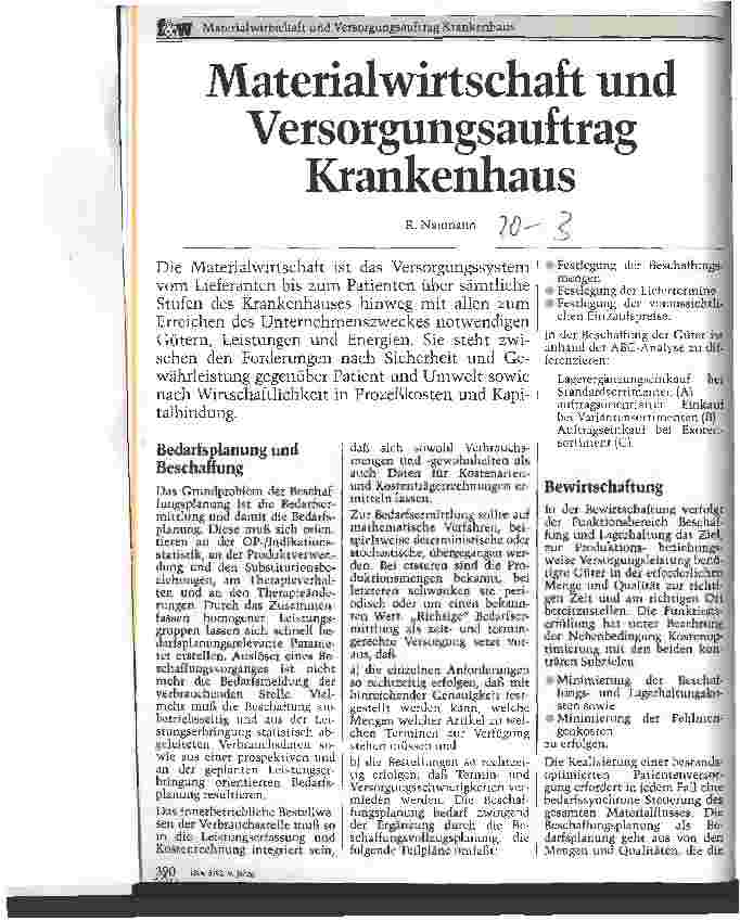Vorschauseite 1: Materialwirtschaft und Versorgungsauftrag Krankenhaus