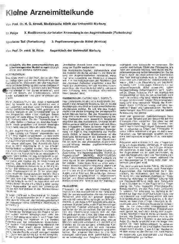 Vorschauseite 1: Kleine Arzneimittelkunde 53. Folge: X. Medikamente zur lokalen Anwendung in der Augenheilkunde