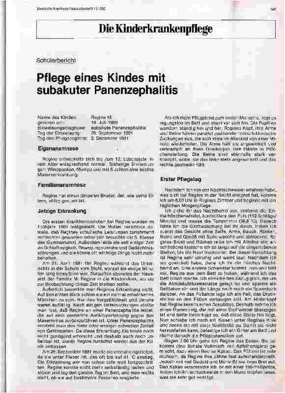 Vorschauseite 1: Pflege eines Kindes mit subakuter Panenzephalitis