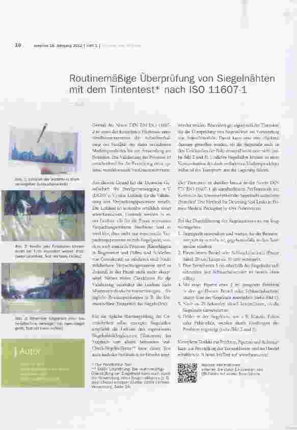 Vorschauseite 1: Routinemäßige Überprüfung von Siegelnähten mit dem Tintentest* nach ISO 11607-1