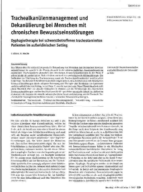 Vorschauseite 1: Trachealkanülenmanagement und Dekanülierung bei Menschen mit chronischen Bewusstseinsstörungen