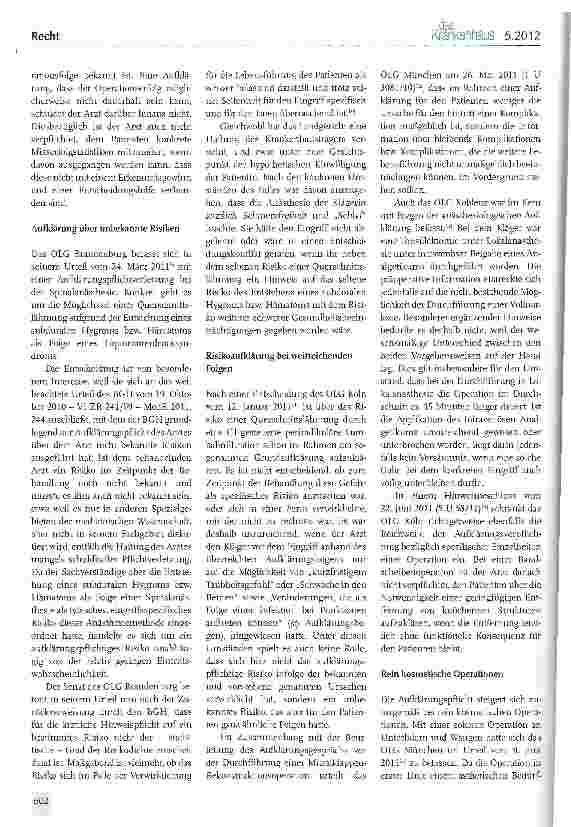 Vorschauseite 3: Patientenaufklärung im Spiegel der Rechtsprechung des Jahres 2011