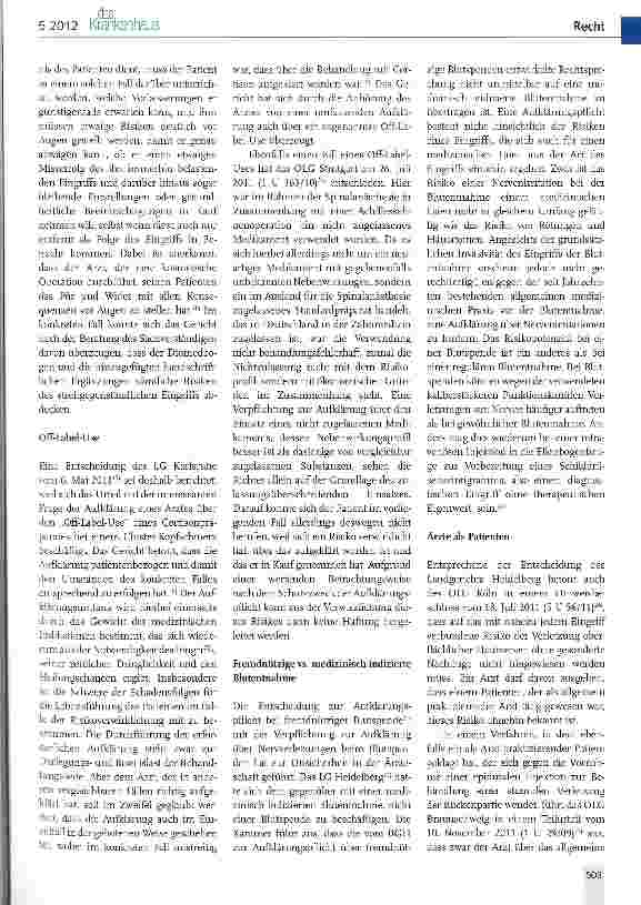 Vorschauseite 4: Patientenaufklärung im Spiegel der Rechtsprechung des Jahres 2011