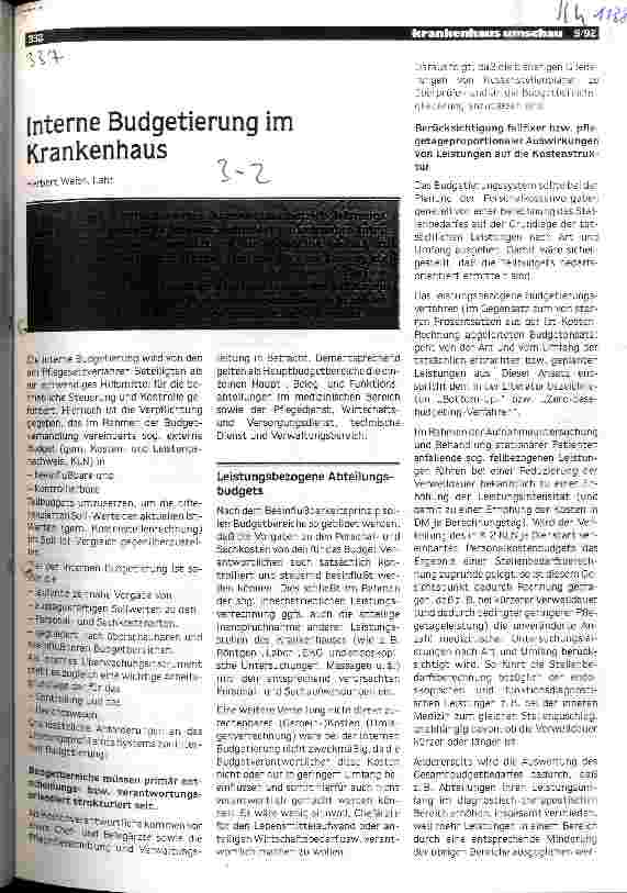 Vorschauseite 1: Interne Budgetierung im Krankenhaus