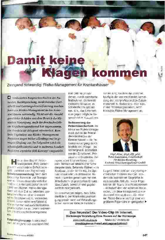 Vorschauseite 1: Damit keine Klagen kommen Zwingend notwendig: Risiko-Management für Krankenhäuser