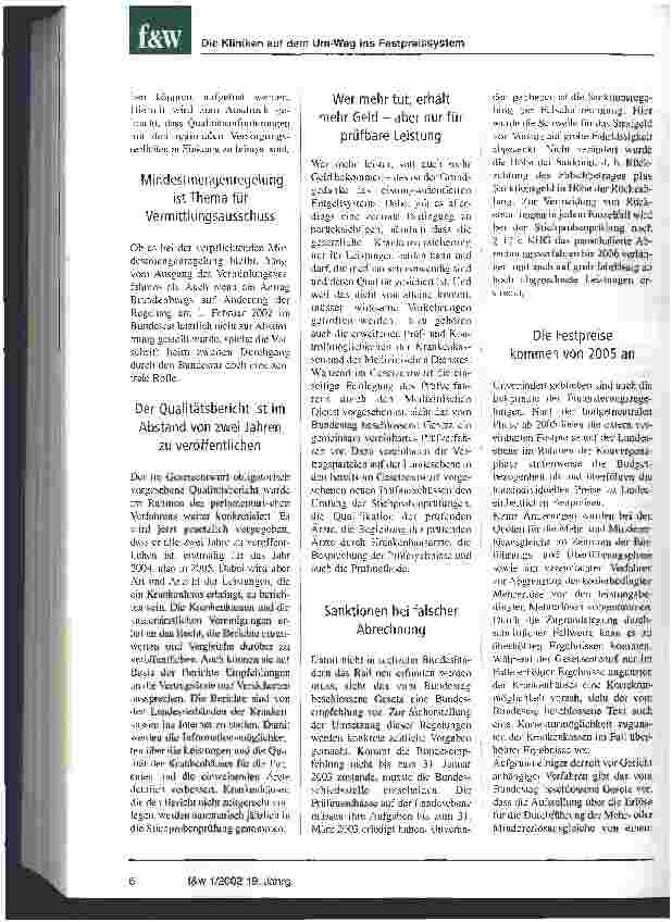Vorschauseite 3: Die Kliniken auf dem Um-Weg ins Festpreissystem Vermittlungsverfahren für Fallpauschalengesetz erforderlich