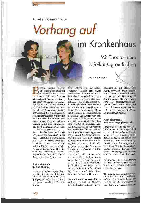 Vorschauseite 1: Vorhang auf im Krankenhaus Mit Theater dem Klinikalltag entfliehen