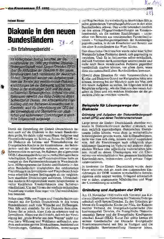 Vorschauseite 1: Diakonie in den neuen Bundesländern Ein Erfahrungsbericht