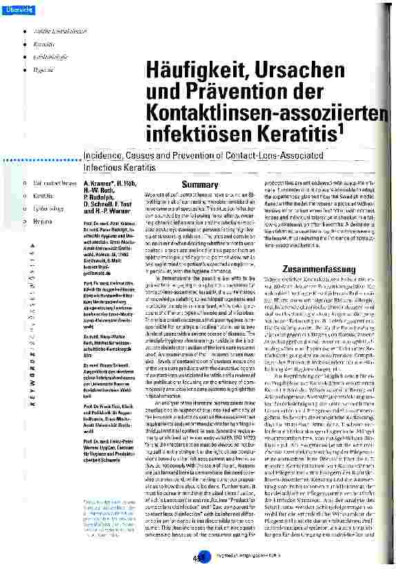 Vorschauseite 1: Häufigkeit, Ursachen und Prävention der Kontaktlinsen-assoziierten infektiösen Keratitis