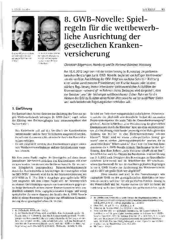 Vorschauseite 1: 8. GWB-Novelle: Spielregeln für die wettbewerbliche Ausrichtung der gesetzlichen Krankenversicherung