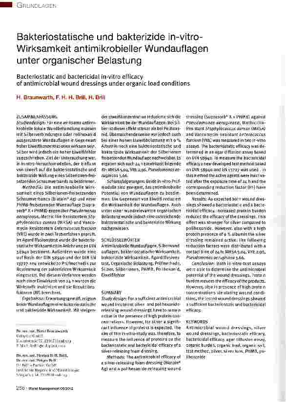 Vorschauseite 1: Bakteriostatische und bakterizide in-vitro-Wirksamkeit antimikrobieller Wundauflagen unter organischer Belastung